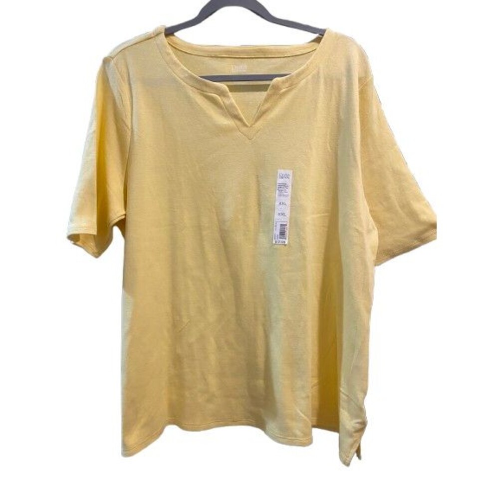 Women's XXL Splitneck Tee Elbow Sleeve Croft & Barrow Cotton Yellow
